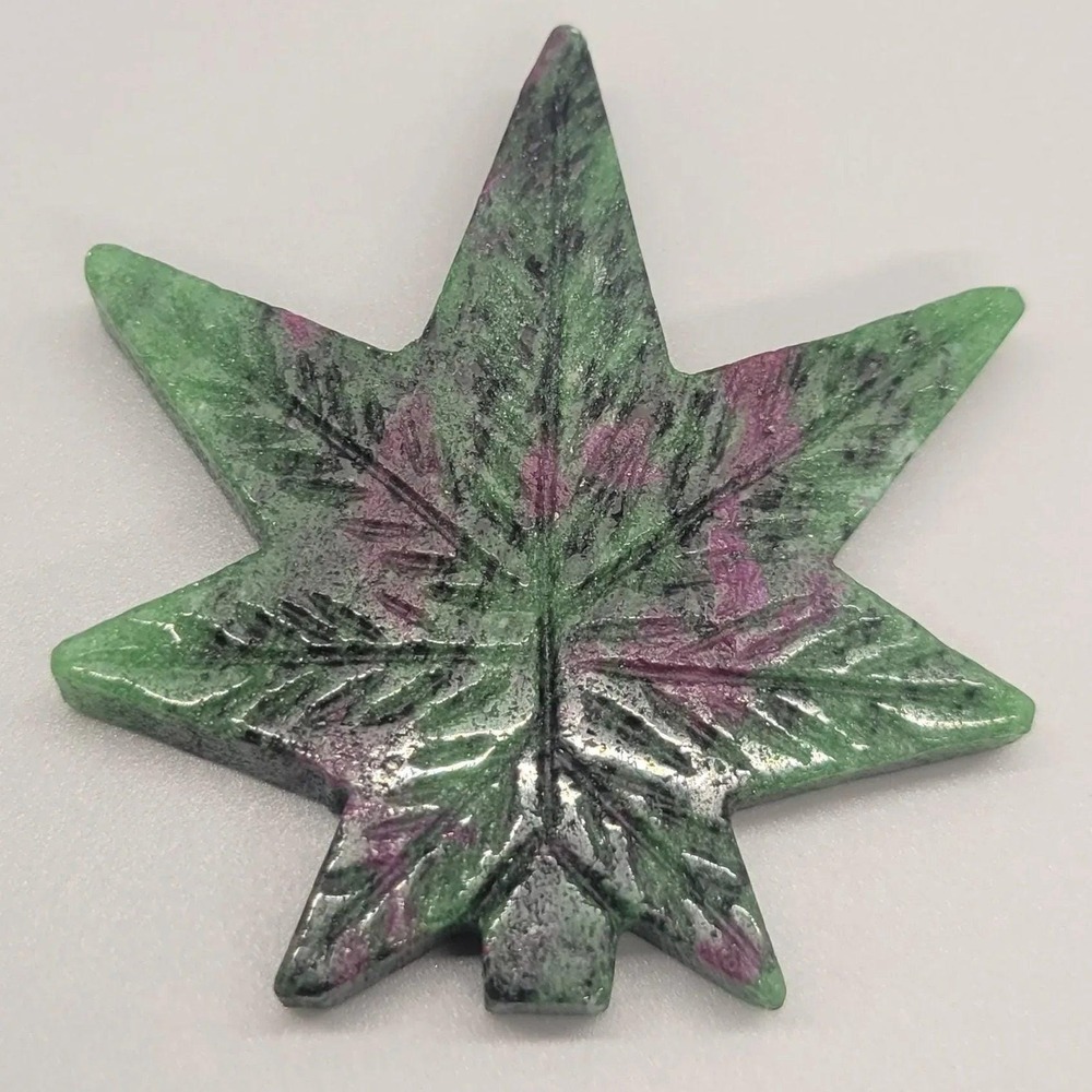 Ruby Zoisite Cannabis Leaf Stone Carving, Weed Leaf, Mineral